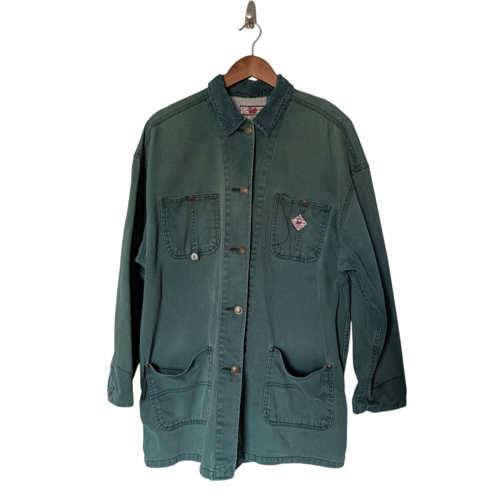 Vintage Gloria Vanderbilt Green Barn Coat Outdoor Field Jacket Sz Large Cotton